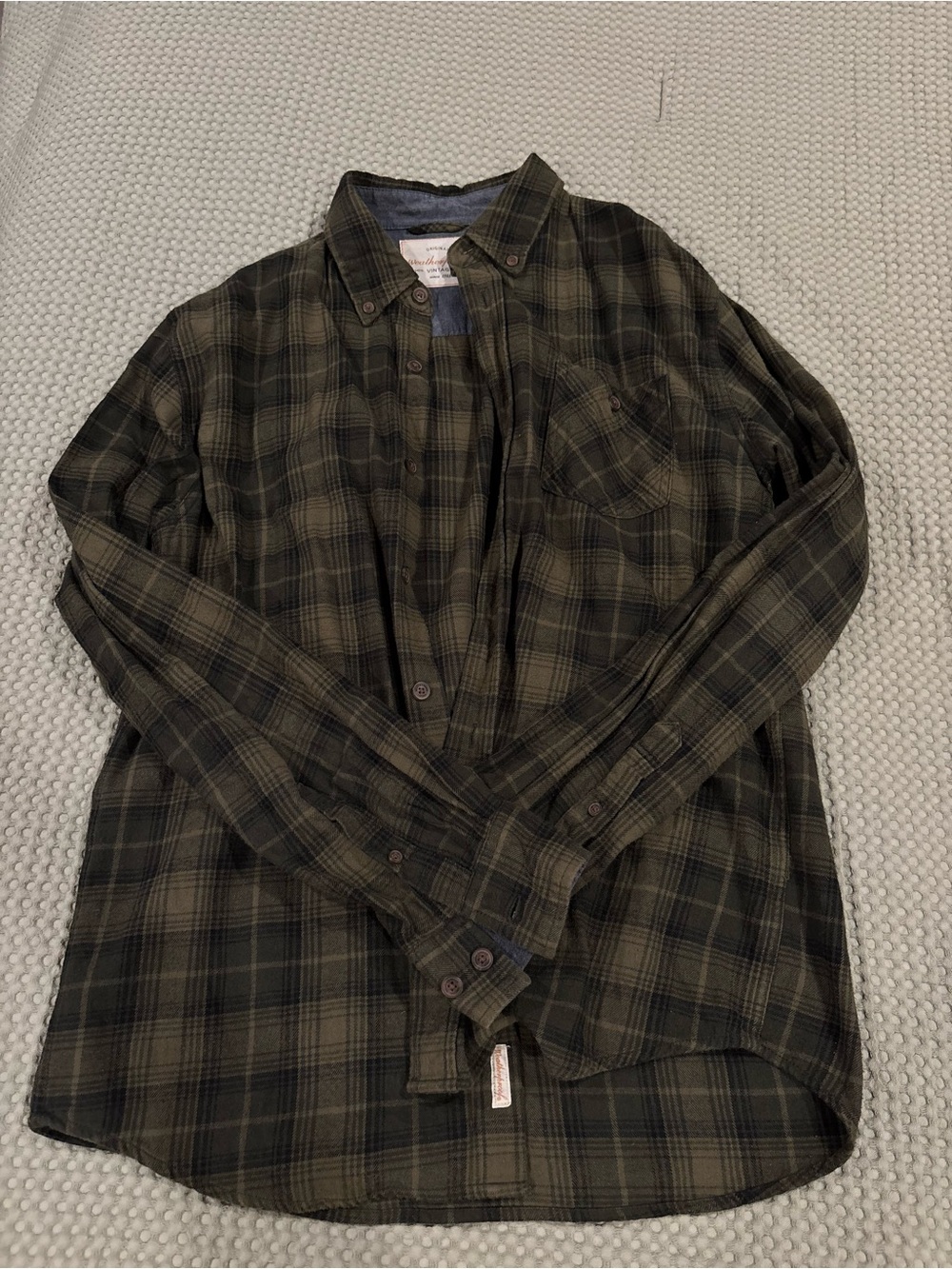Weatherproof Olive and Black Plaid Button-Down Shirt
